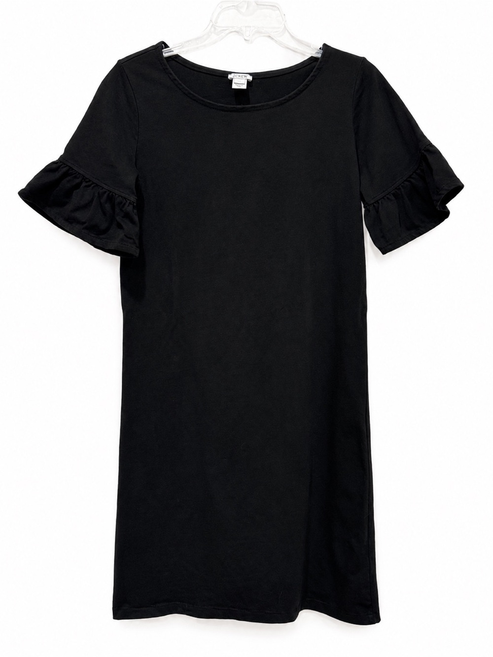 J.Crew Black Cotton Shift Dress XS Ruffle Bell Sleeve Mini Casual 100% Cotton